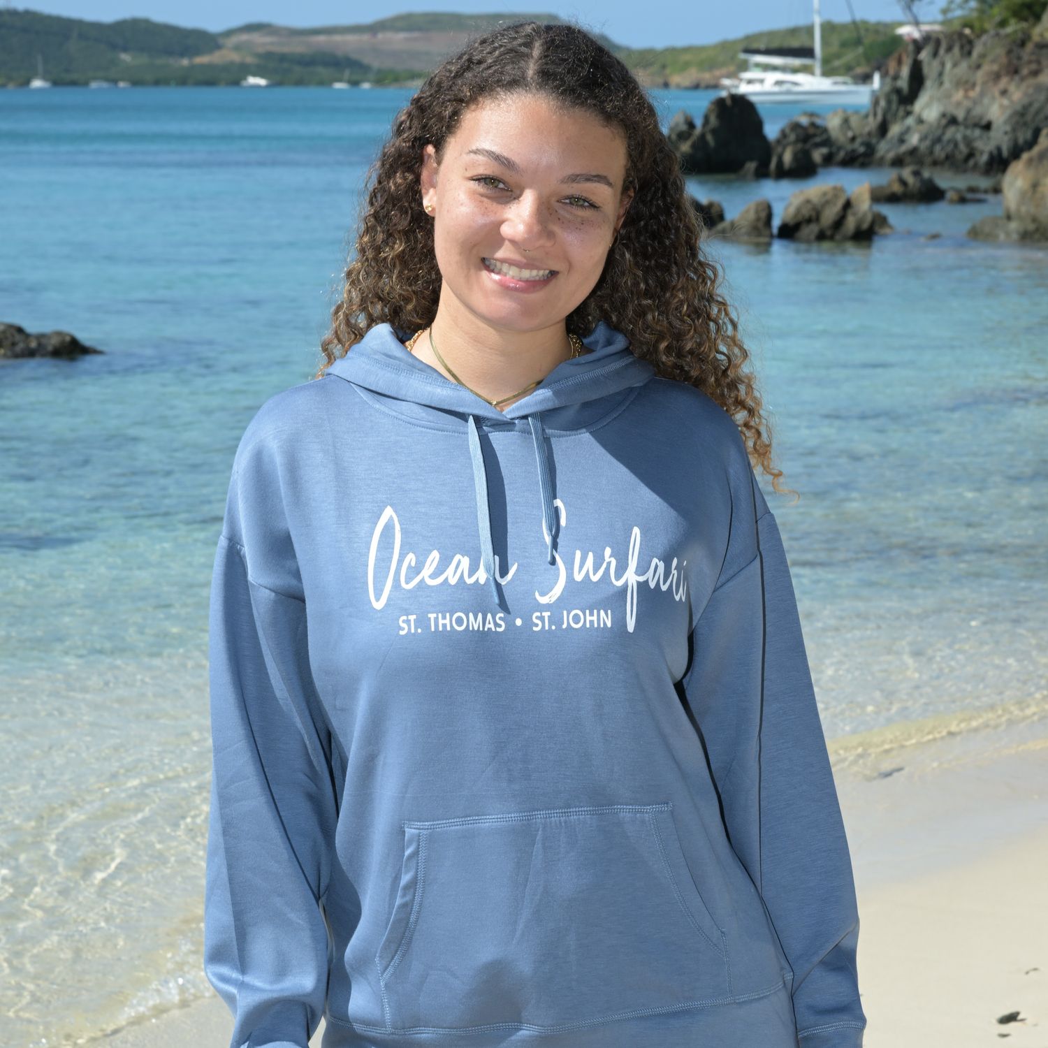 Ladies Cloud Fleece P/O Hoodie Blue Jean