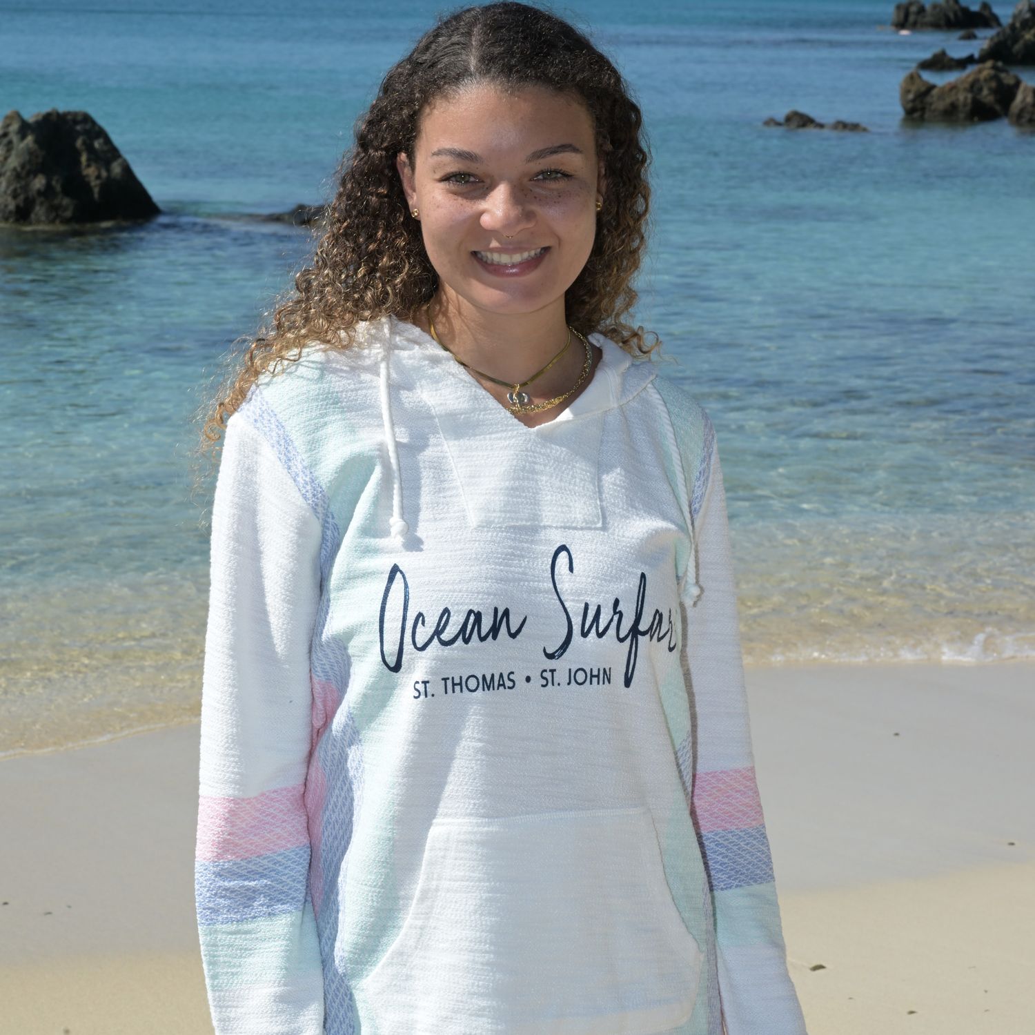 Ladies Texture Baja Hoodie Sorbet Stripe
