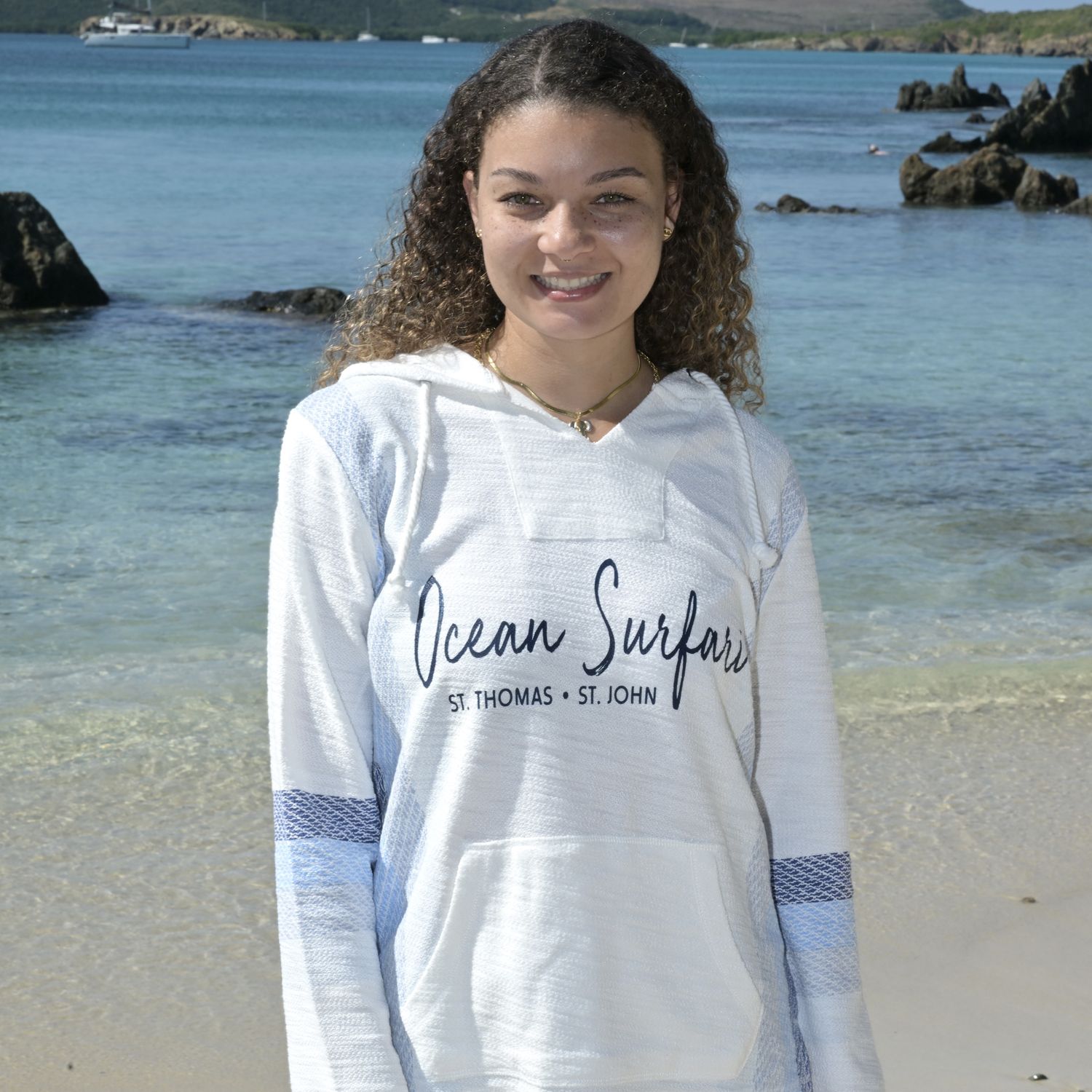 Ladies Texture Baja Hoodie Blue Stripe