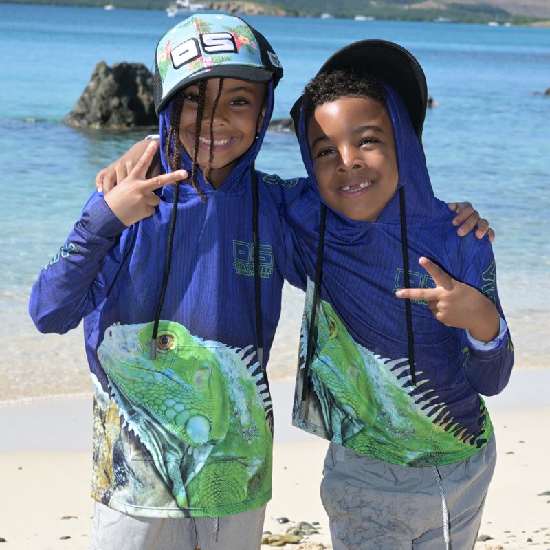 OS USVI SPF 50+ Perf Youth Hoodie Iguana FOTP