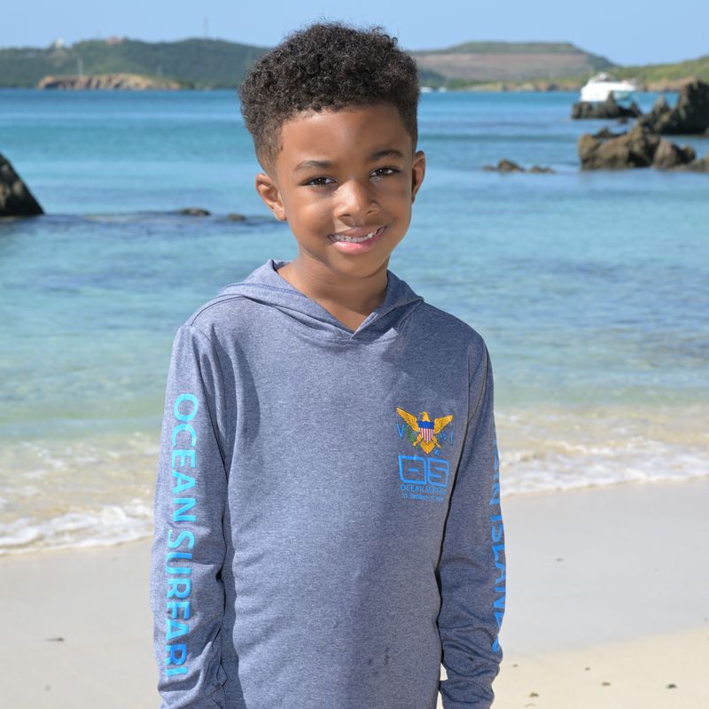 OS SPF 50+ Performance Youth Hoodie VI Flag Heather Navy