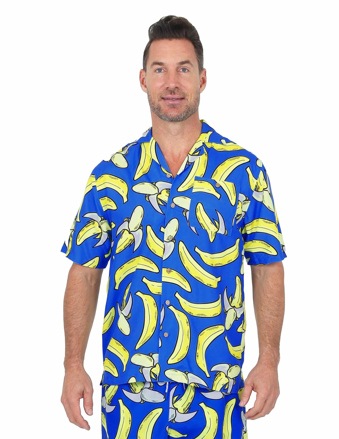 Uzzi Stretch Hawaiian Shirt Banana Print - Royal