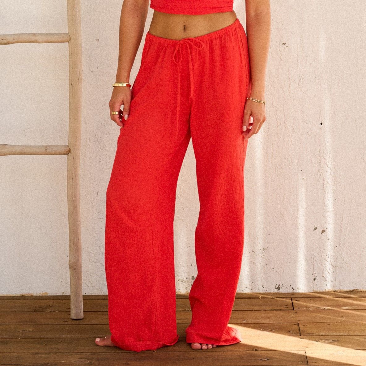Women&#39;s Drawstring Pants - Cherry
