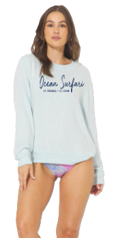 Ladies Hacci Crewneck Heather Sky Blue