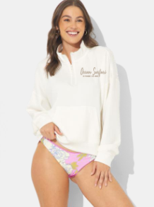 Ladies USVI Cloud Fleece 1/4 Zip Bright Ivory