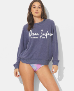 Ladies Hacci Crewneck Heather Navy