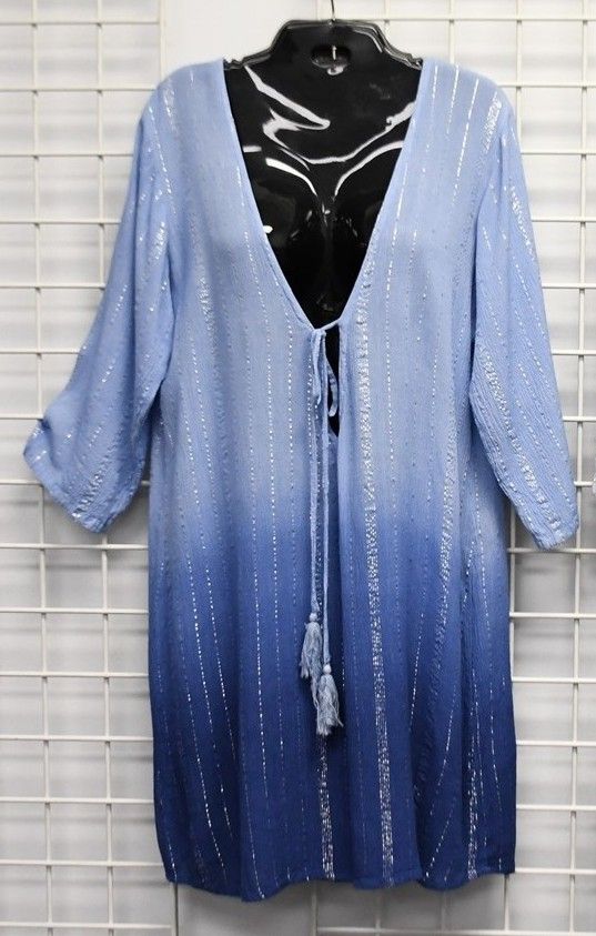 Deep V 3/4 Silver Lurex  Cover Up - Blue