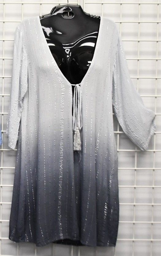 Deep V 3/4 Silver Lurex  Cover Up - Grey