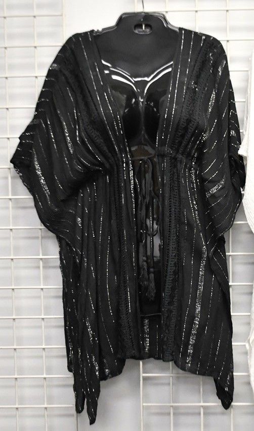 Crepe Silver Lurex Tie Front Cover Up - Black