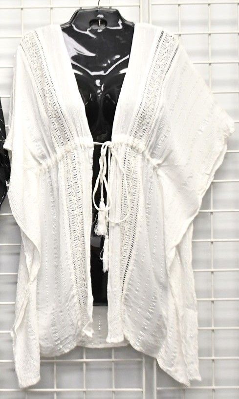 Crepe Silver Lurex Tie Front Cover Up - White