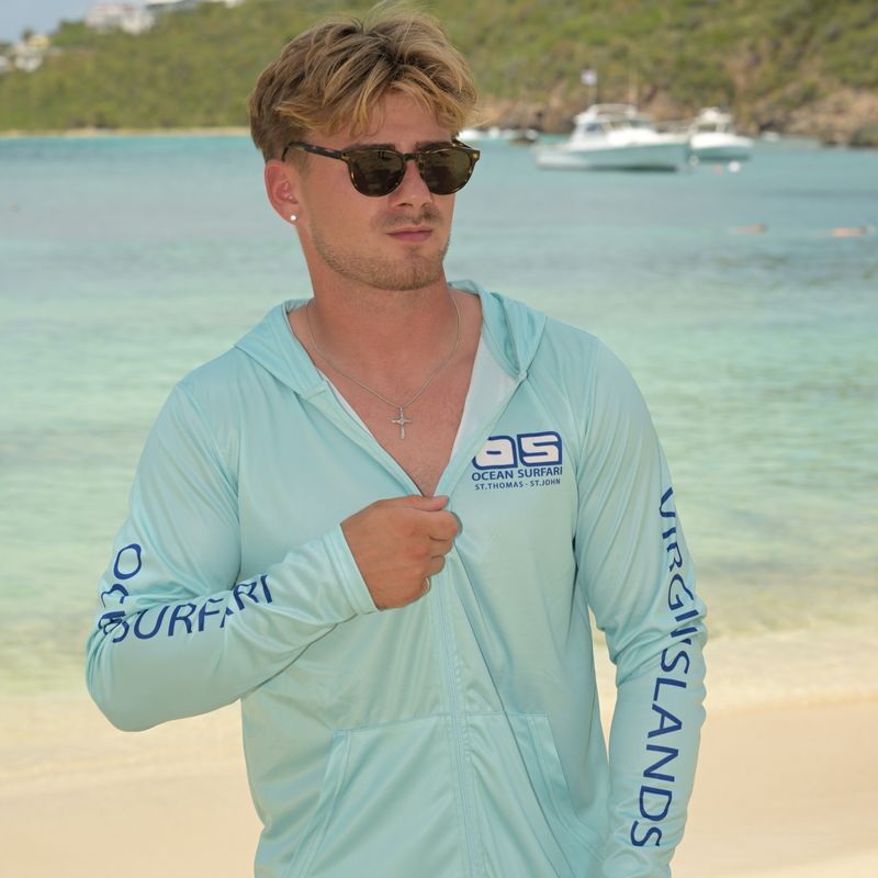 OS SPF 50+ Performance F/Z Men's LS USVI SB Aqua Blue