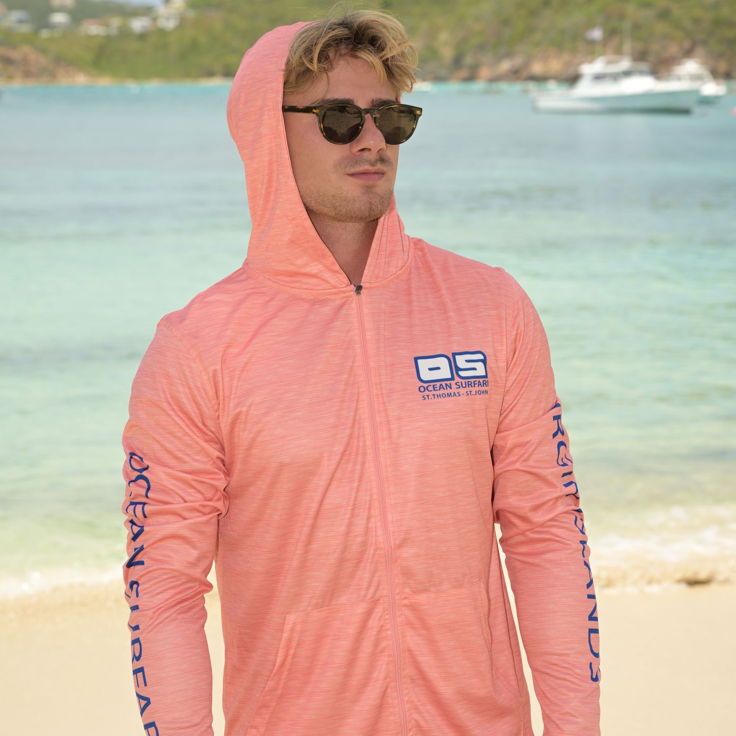 OS SPF 50+ Performance F/Z Men&#39;s LS SB HSalmon