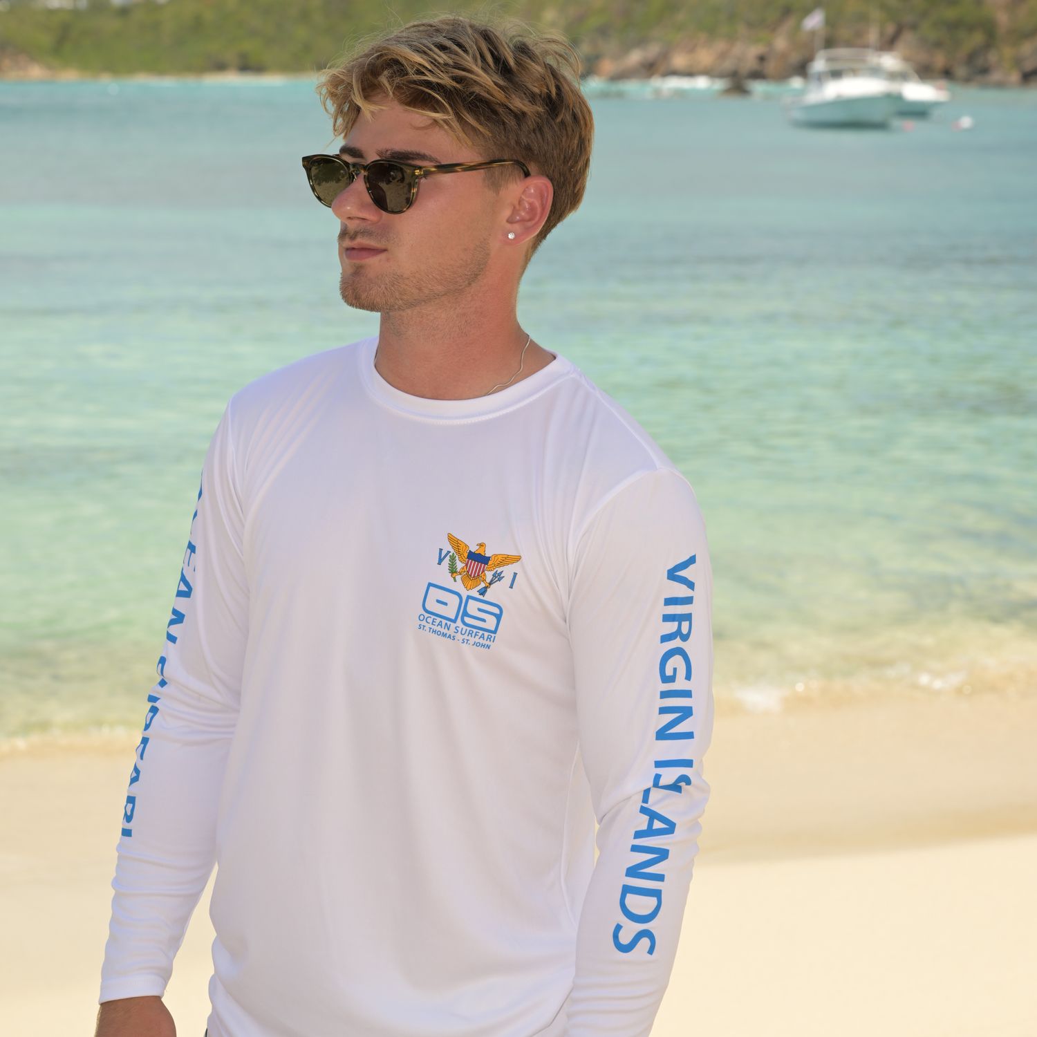 OS SPF 50+ Performance Men&#39;s LS VI Flag White