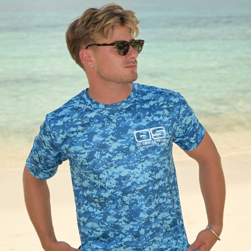 OS SPF 50+ Performance Men&#39;s SS Digi Camo Blue