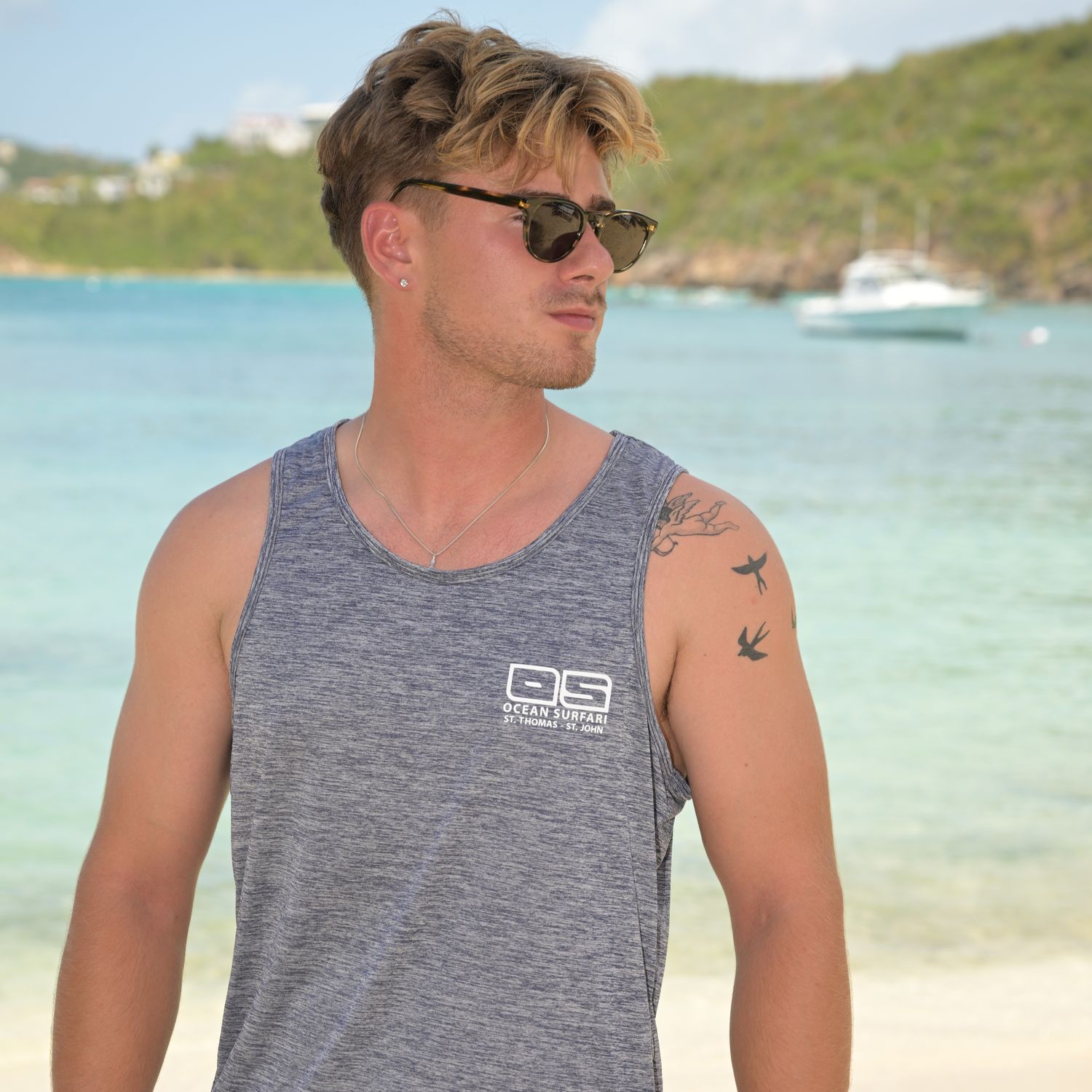 Men&#39;s Performance SPF50+ Tank Navy Heather