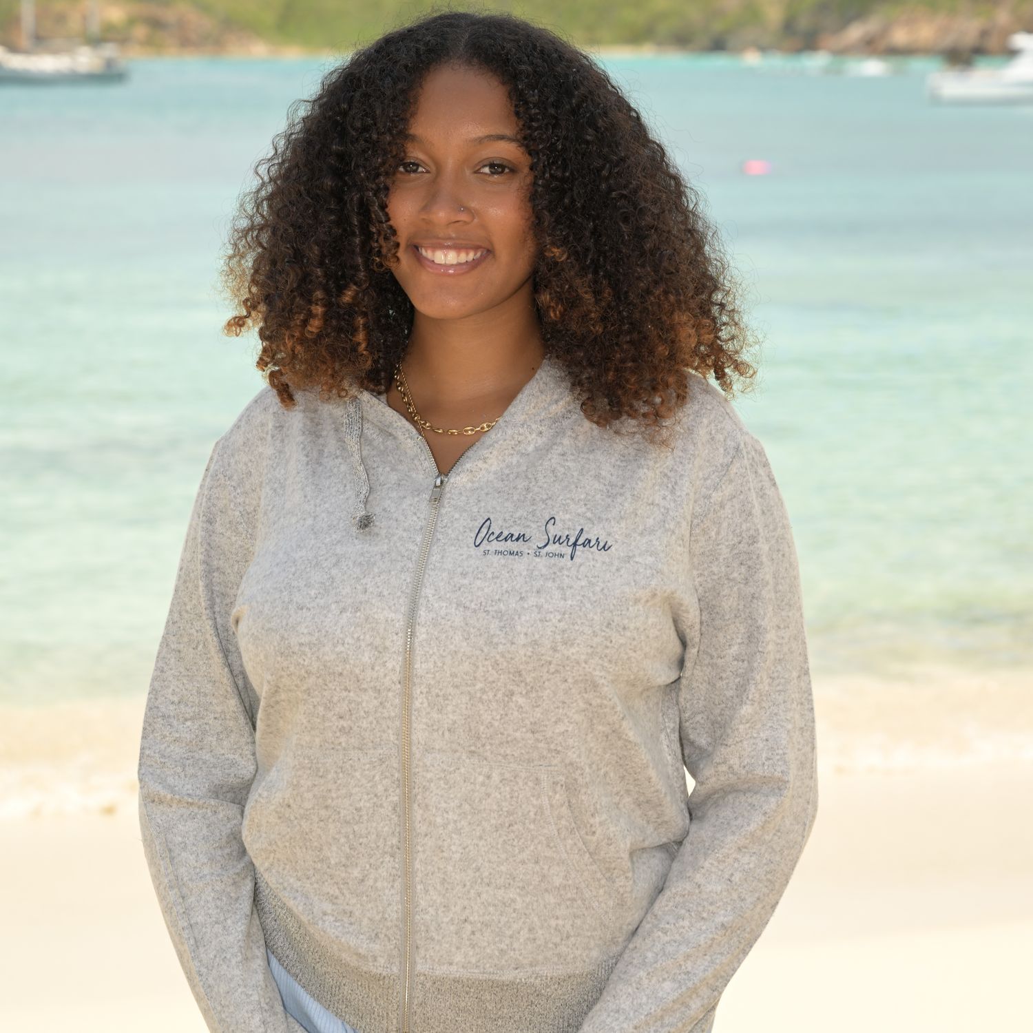 Ladies Brushed Hacci Zip Hoodie Heather Grey