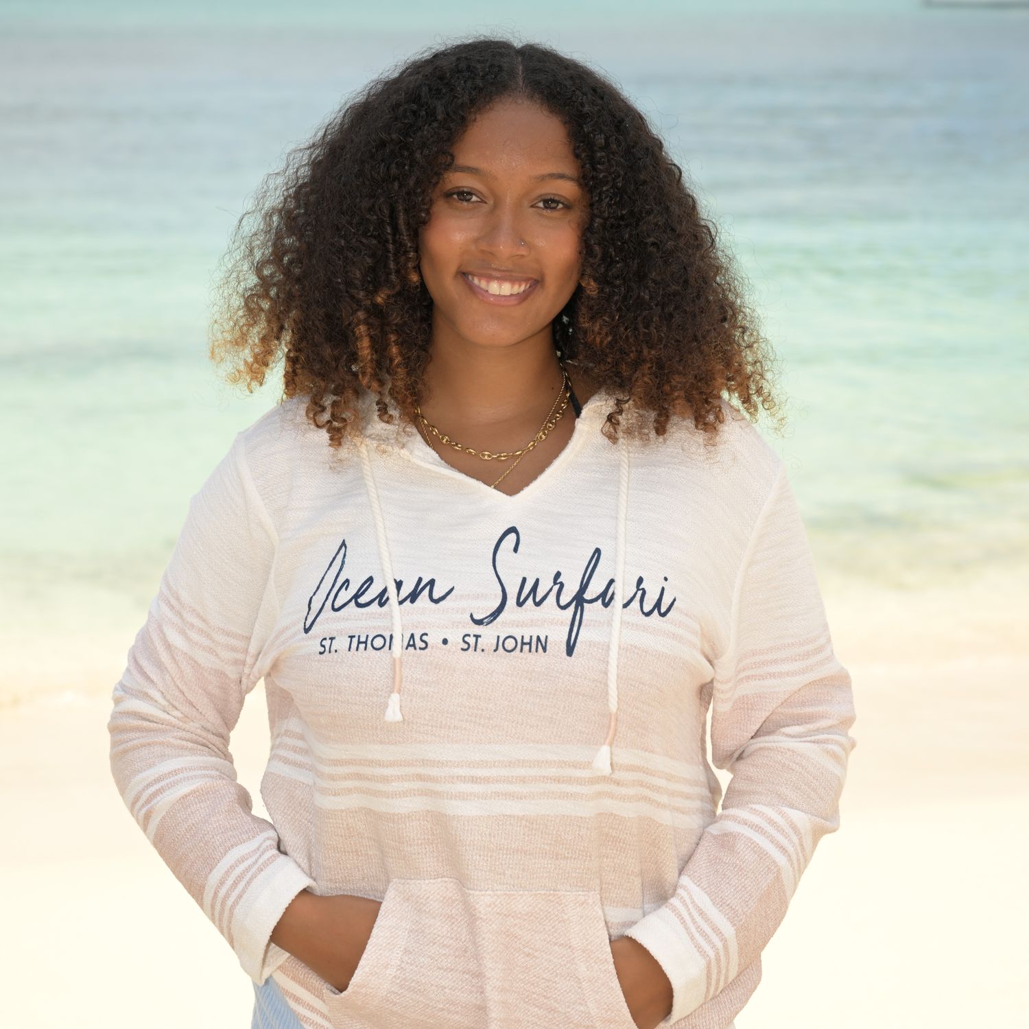 Ladies Printed Ombre Baja Hoodie Beach Tan