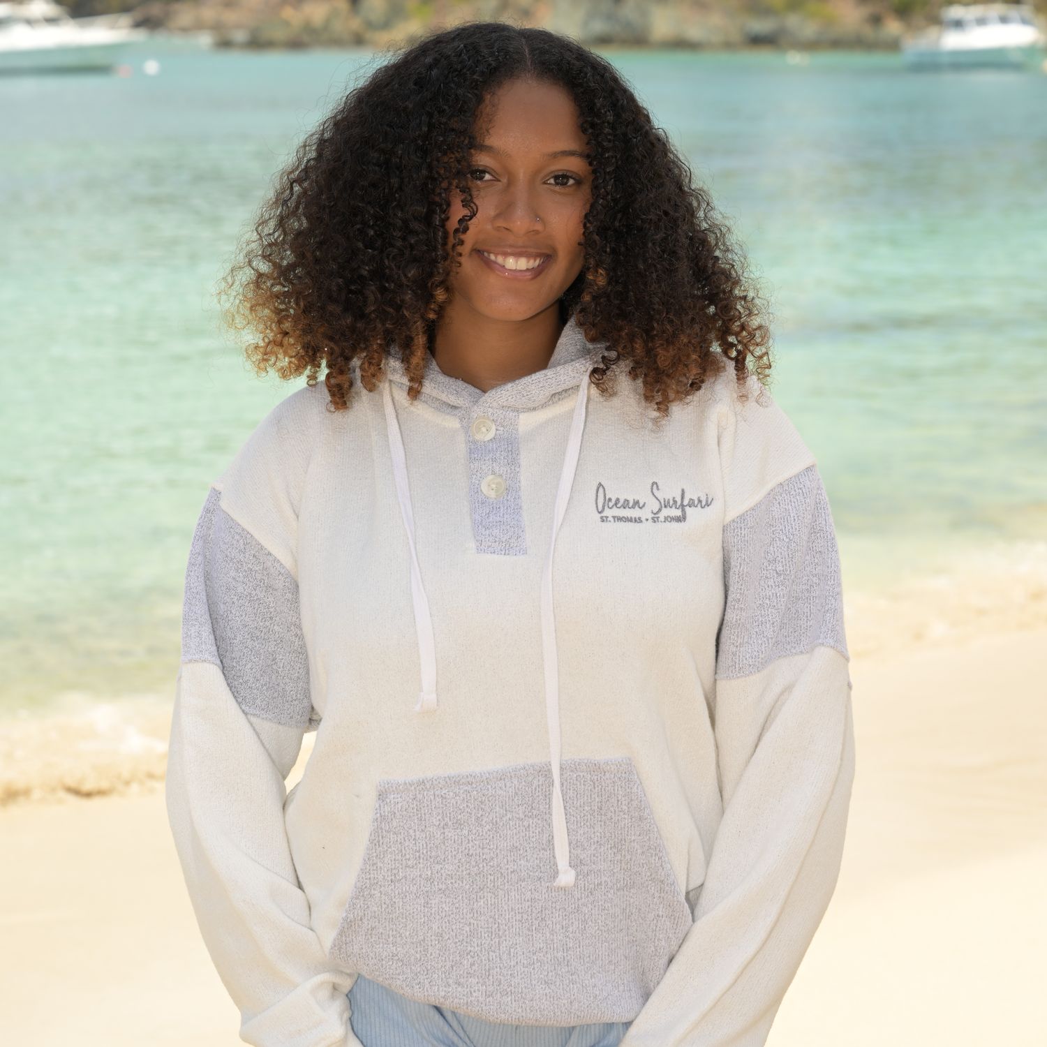 O/S 2-Button Pull-Over Hoodie Ivory/S&amp;P