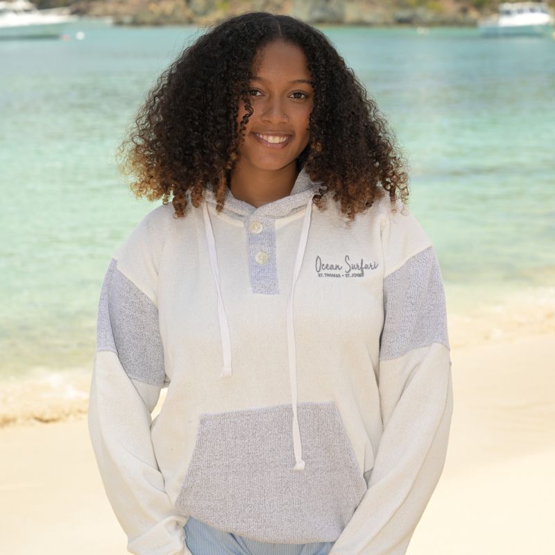 O/S 2-Button Pull-Over Hoodie Ivory/S&amp;P