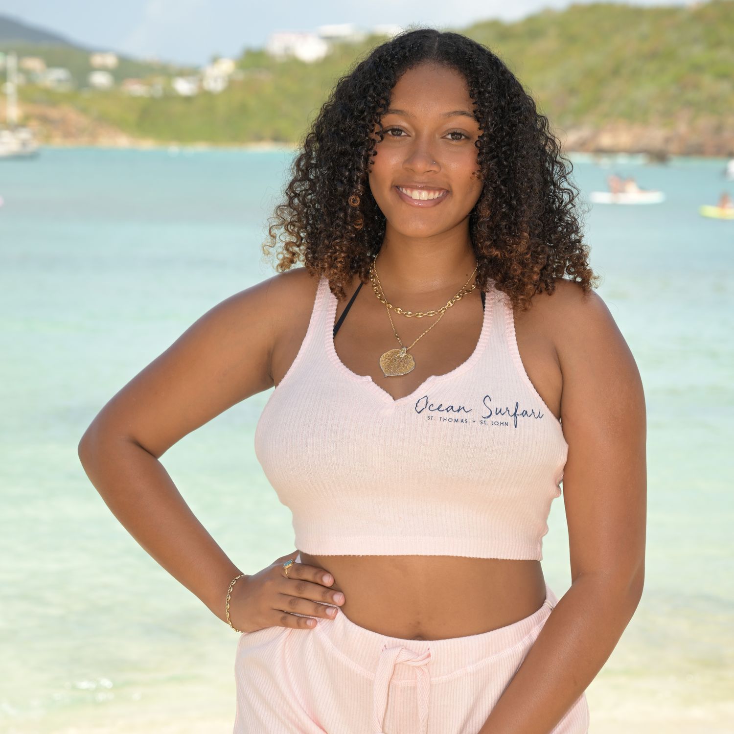 Ladies USVI Ribbed Hacci Tank Cali Peach