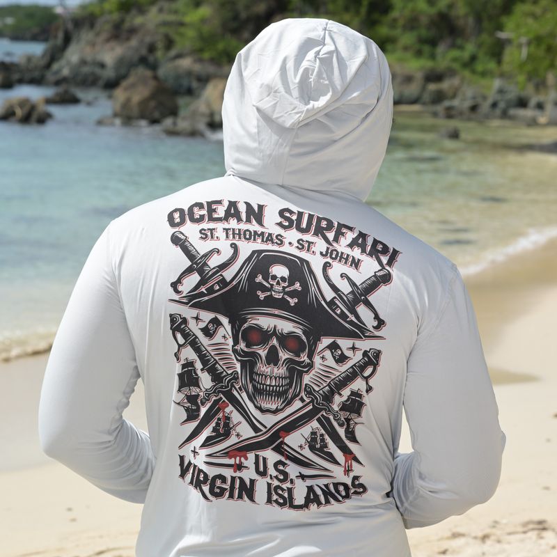 OS USVI SPF 50+ Perf Men&#39;s Hoodie Pirate w/Cutlass -
