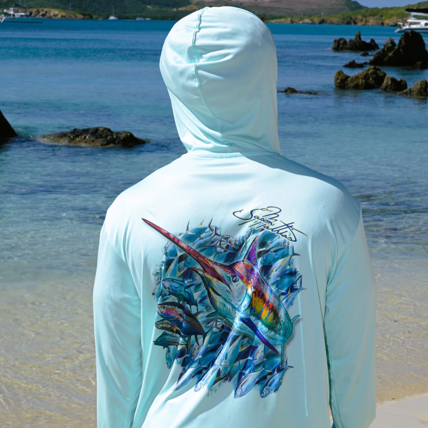OS SPF 50+ Performance Men&#39;s Hoodie Sushi Roll Seafoam
