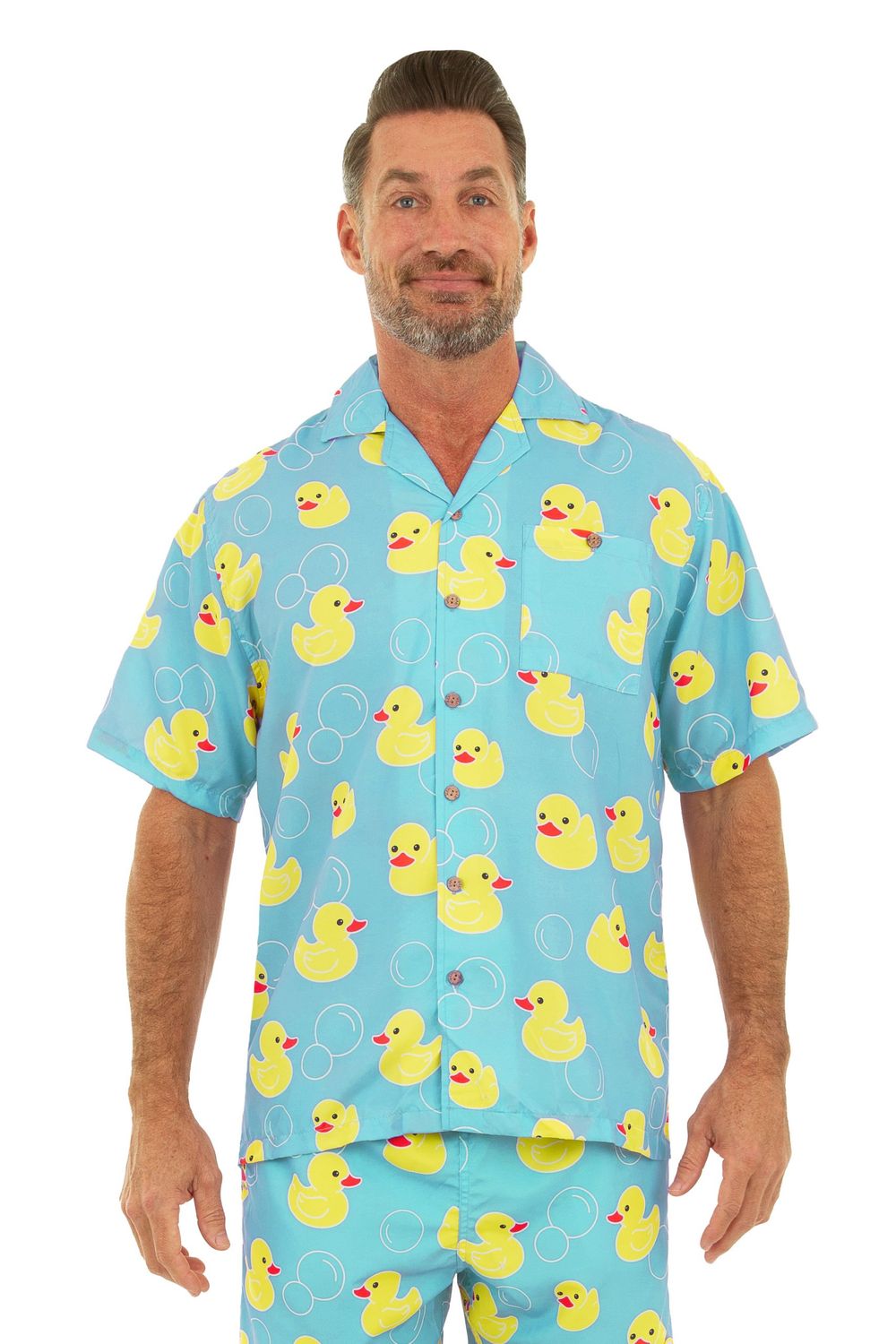 Uzzi Hawaiian Dri-Fit Shirt Duck Print - Lt. Blue