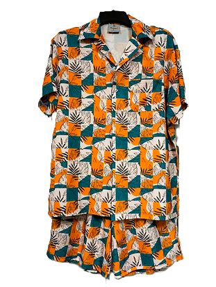 Gold/Ocean Tropical Print Hawaiian Shirt
