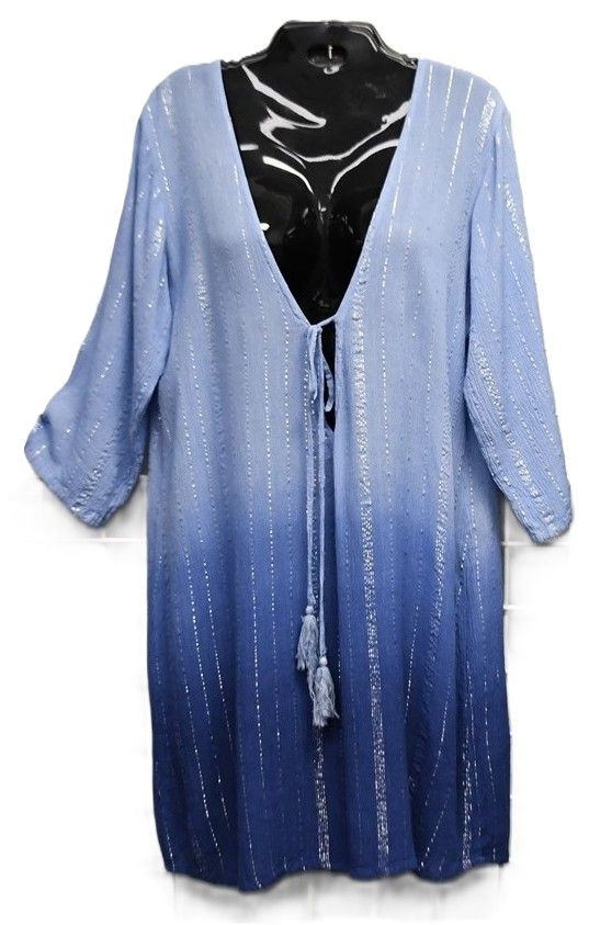 Deep V 3/4 Silver Lurex  Cover Up - Blue