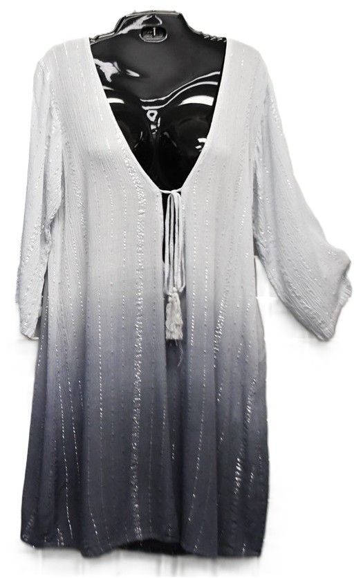Deep V 3/4 Silver Lurex  Cover Up - Grey