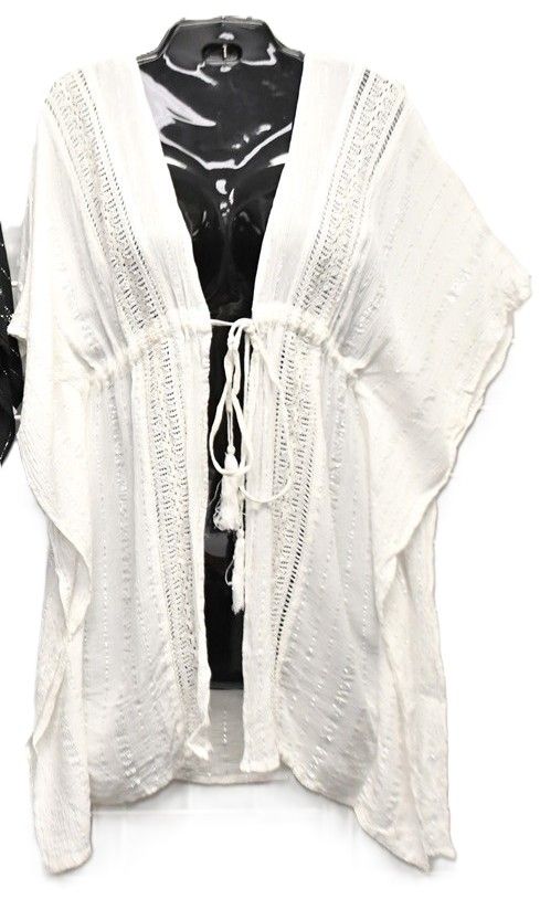 Crepe Silver Lurex Tie Front Cover Up - White
