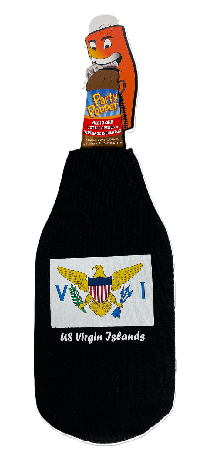 Bottle Koozie - Black VI Flag