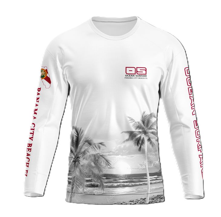 OS SPF 50+ Performance Men&#39;s LS PCB FL Flag - White