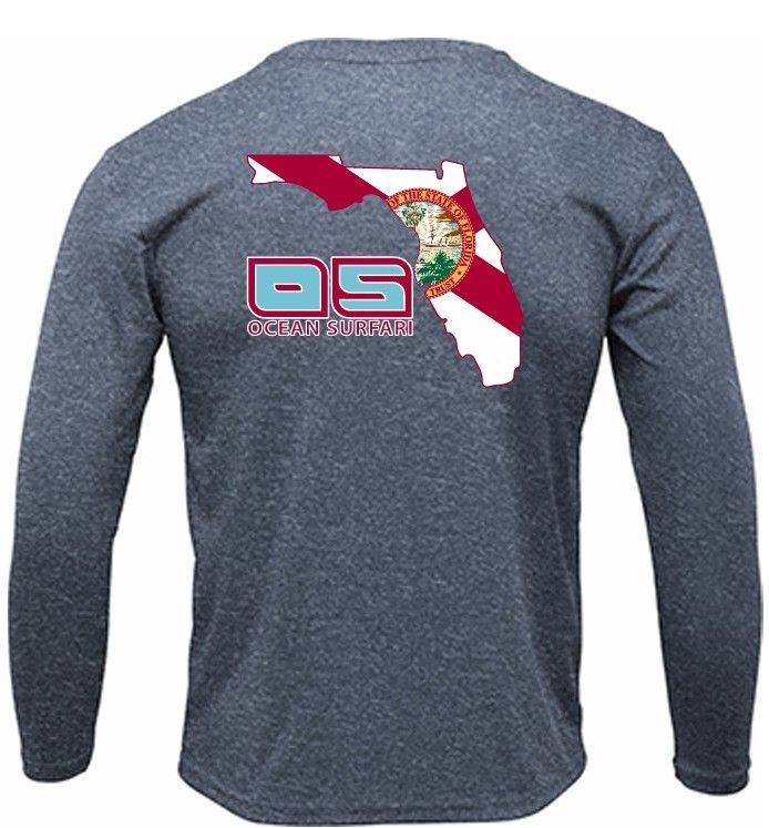 OS PCB SPF 50+ Performance Men&#39;s LS FL Flag Heather Navy