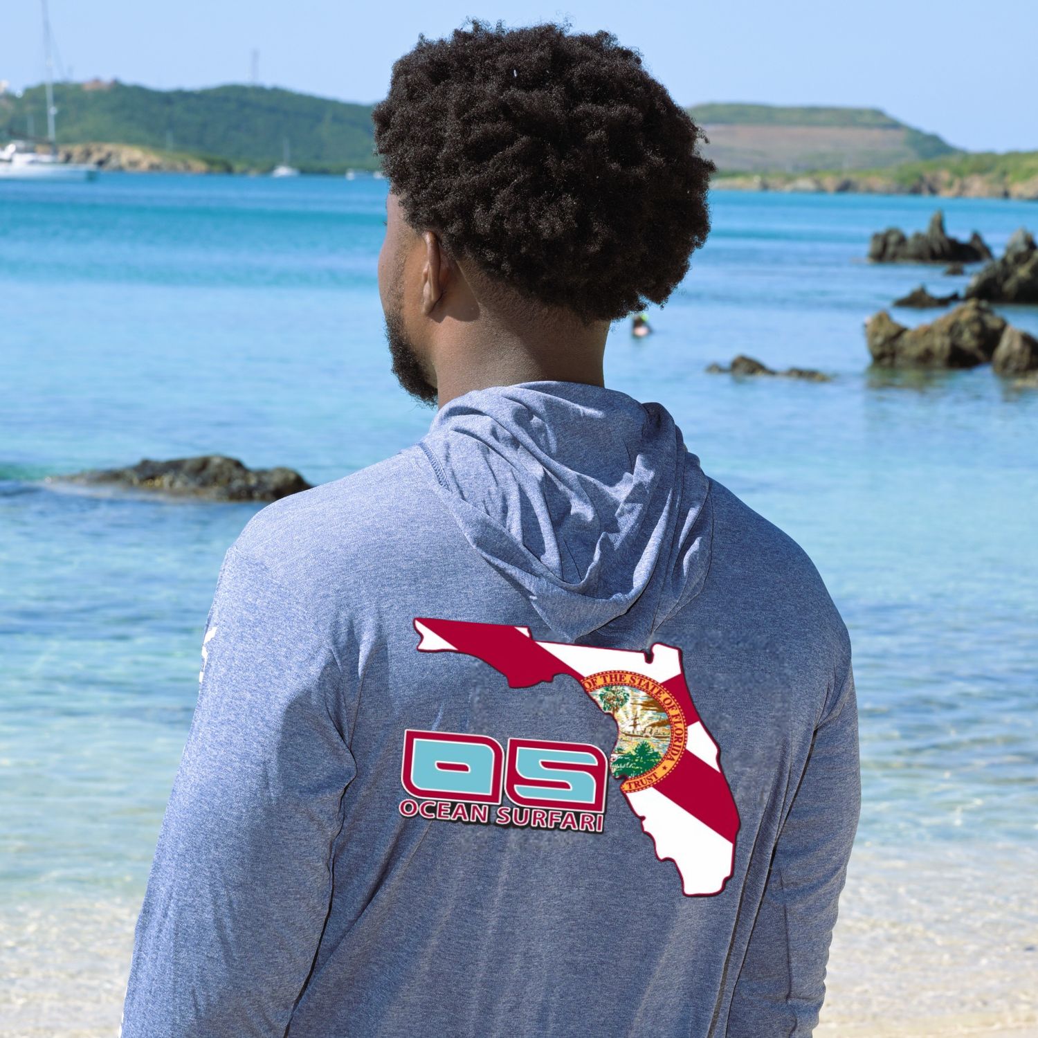 OS PCB SPF 50+ Perf Men&#39;s Hoodie FL Flag HTR Navy