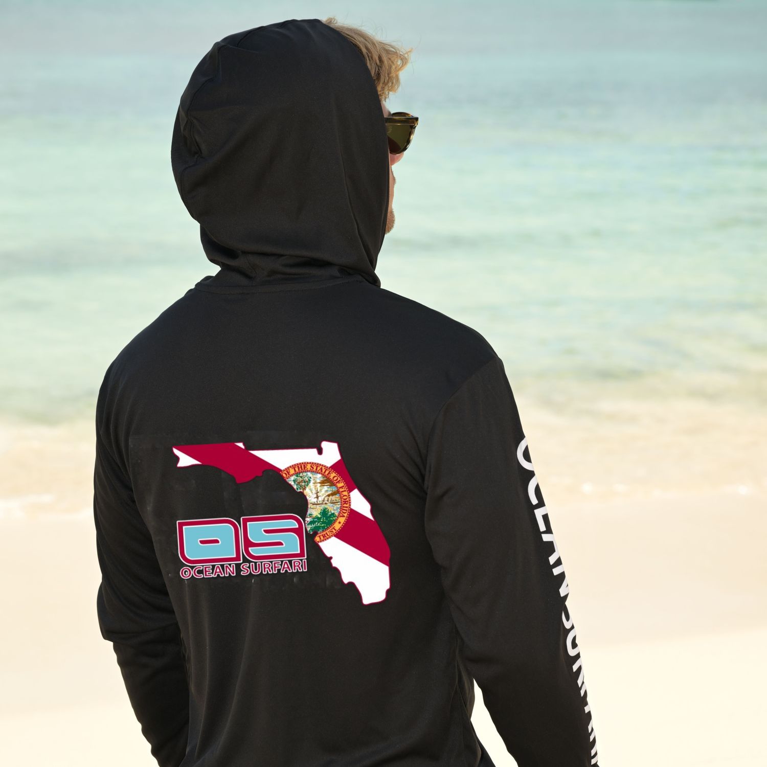 OS PCB SPF 50+ Performance Men&#39;s Hoodie FL Flag Black