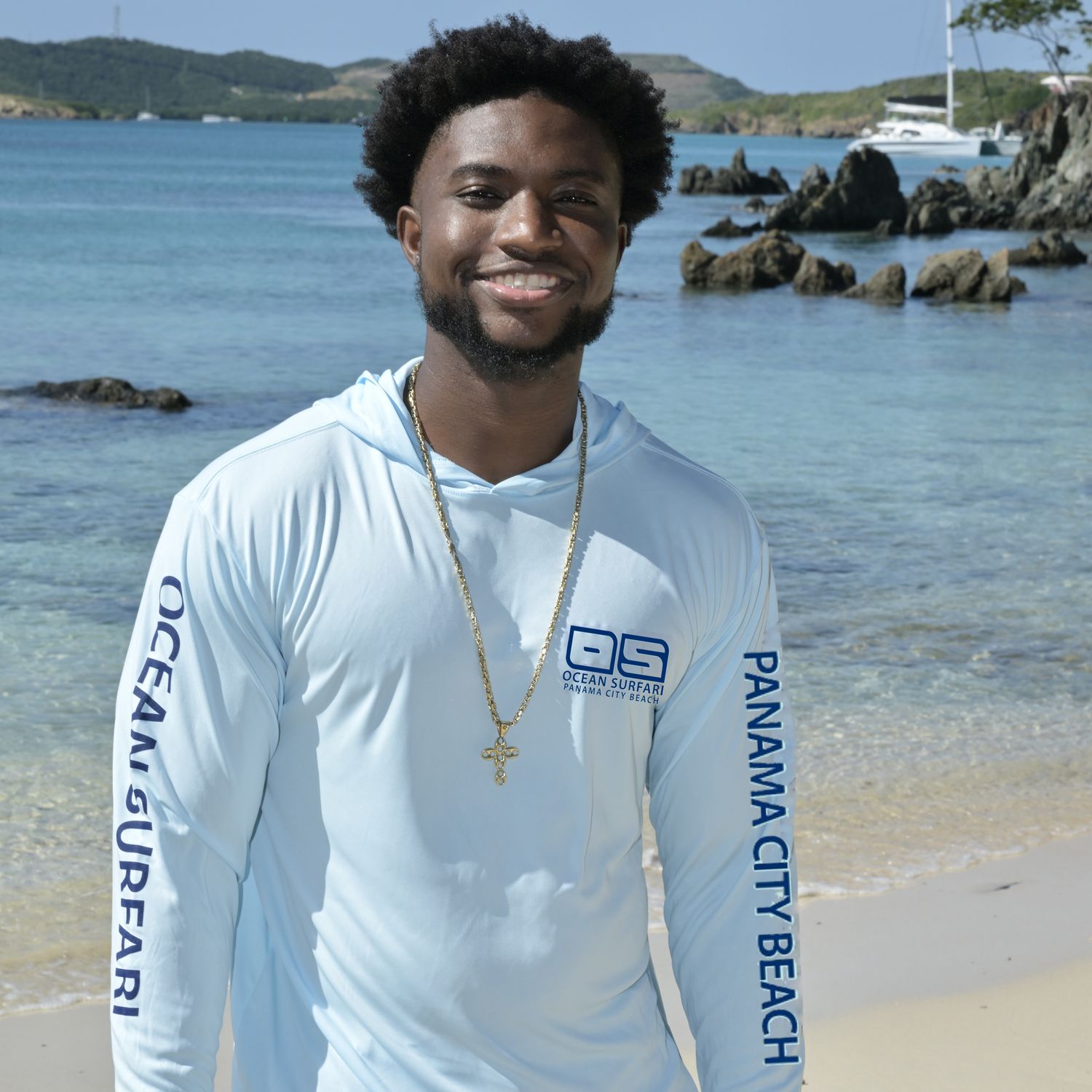 OS PCB SPF 50+ Performance Men&#39;s Hoodie Ice Blue