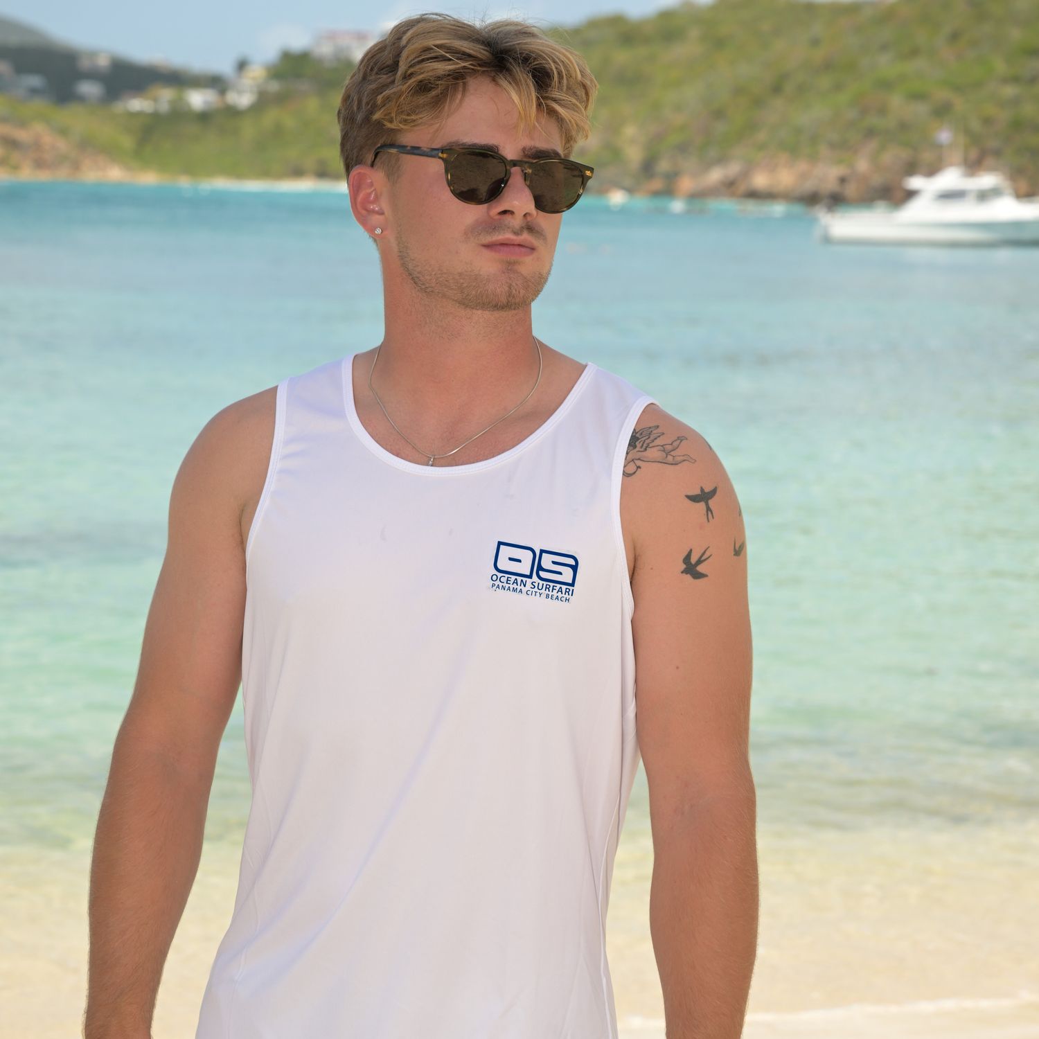 Men&#39;s PCB Performance SPF50+ Tank White