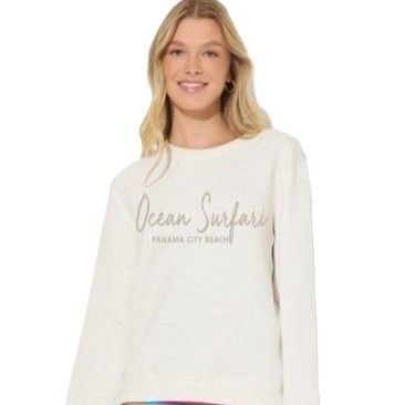 Ladies PCB Cloud Fleece Crewneck Bright Ivory