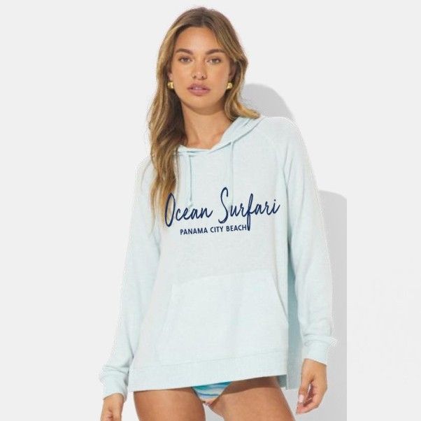 Ladies PCB Brushed Hacci Side Slit Hoodie HTR Sky Blue