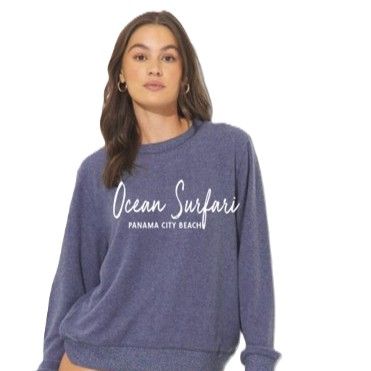 Ladies PCB Hacci Crewneck Heather Navy