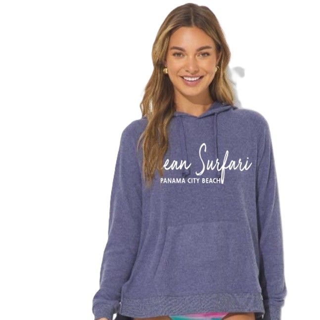 Ladies PCB Brushed Hacci Side Slit Hoodie Heather Navy