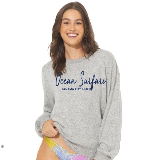 Ladies PCB Hacci Crewneck Heather Grey