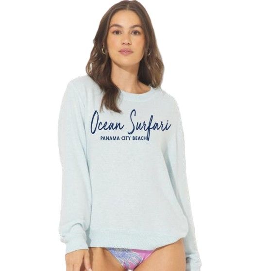 Ladies PCB Hacci Crewneck Heather Sky Blue