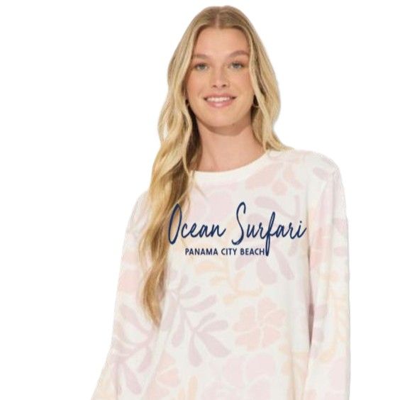 Ladies PCB Retro Hibiscus Hacci Crewneck Pink