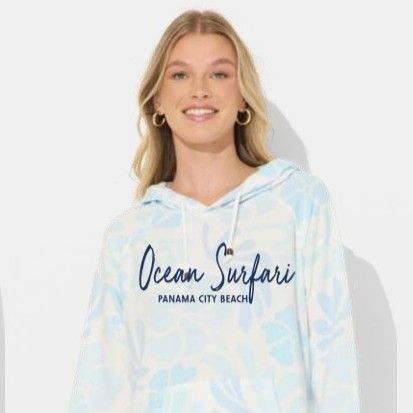 Ladies PCB Retro Hibiscus Hacci Hoodie Blue