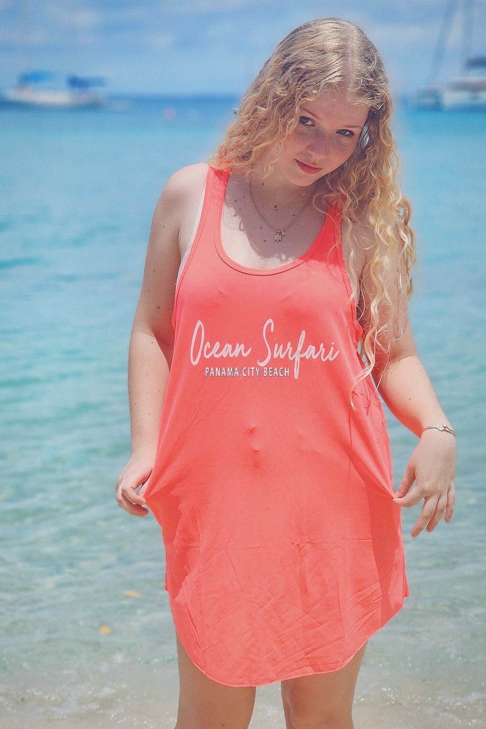 OS PCB Racerback Tee Cover Up - Neon Coral