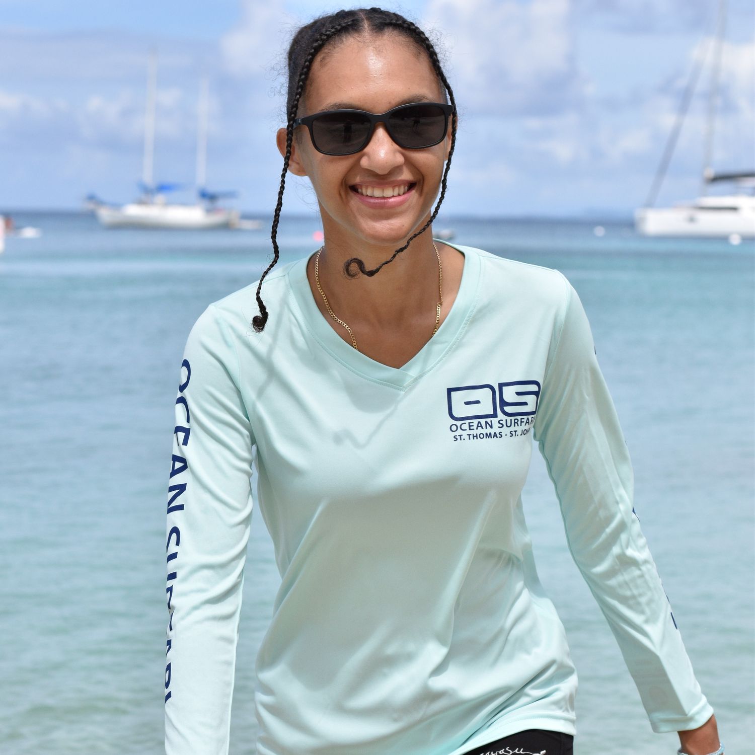 OS USVI SPF 50+ Perf Lad LS Seafoam