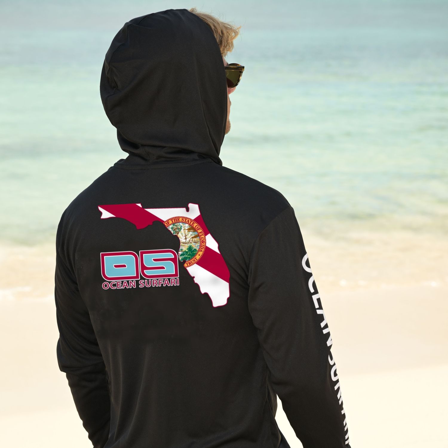 OS PCB SPF 50+ Performance Men&#39;s Hoodie FL Flag Black