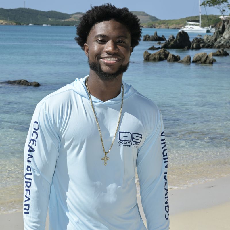 OS USVI SPF 50+ Perf Men&#39;s Hoodie Ice Blue
